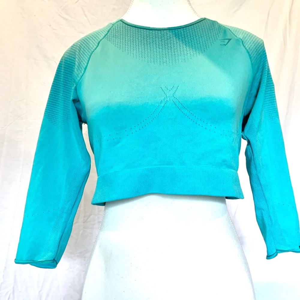 Turquoise Breathable Long Sleeve Workout Crop Top Womens Medium Gymshark